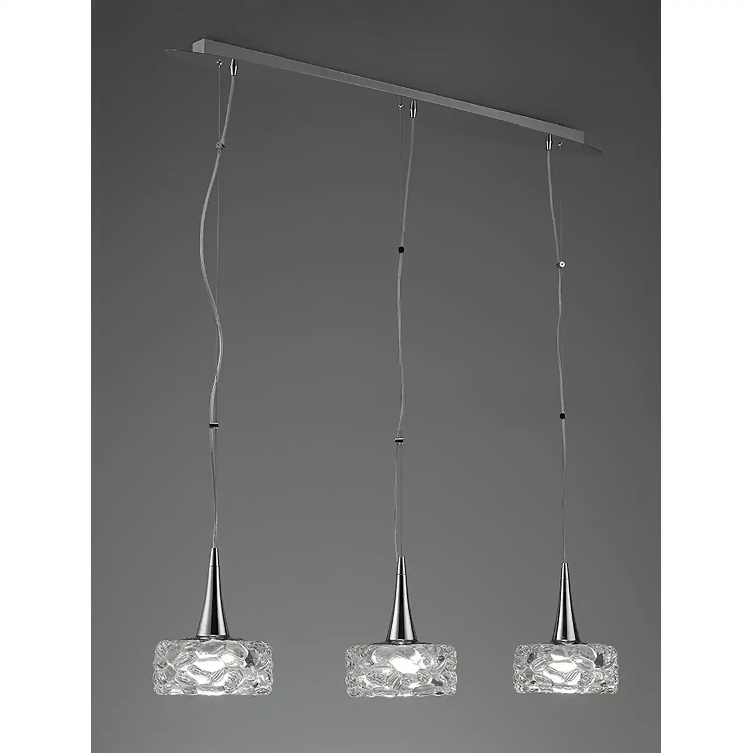 O2 Linear Pendant 3 Light E27 Line Large, Polished Chrome