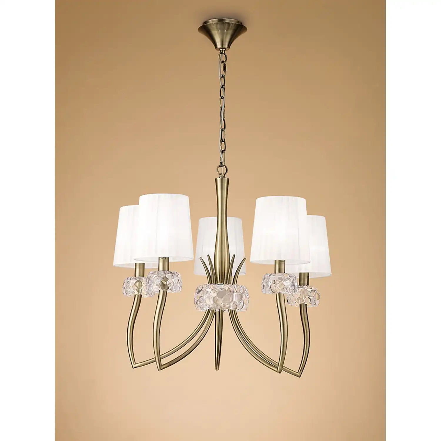 Loewe Pendant 5 Light E14, Antique Brass With White Shades