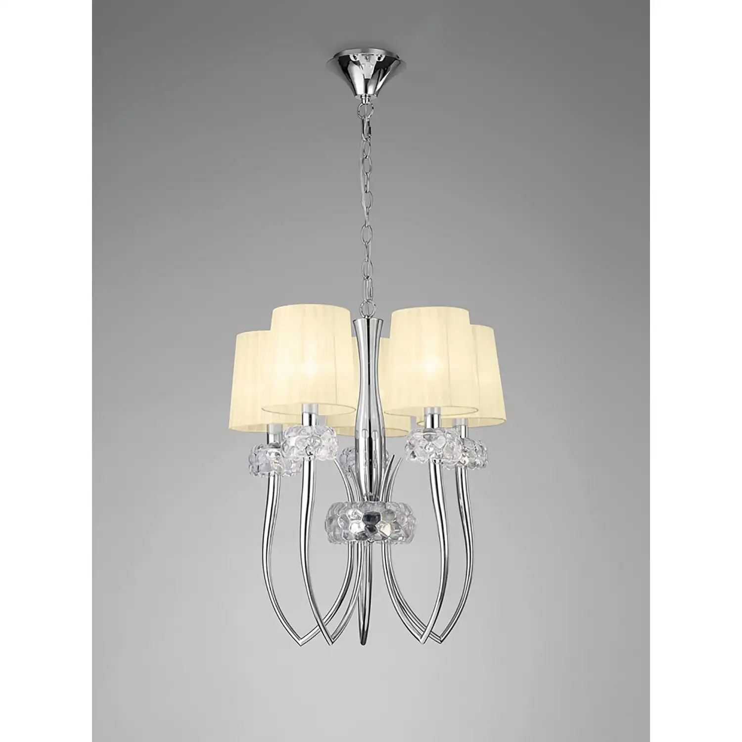 Loewe Slim Pendant 5 Light E14, Polished Chrome With Cream Shades