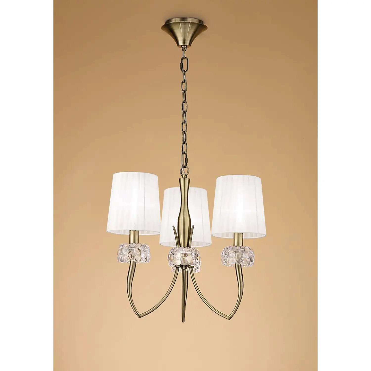 Loewe Pendant 3 Light E14, Antique Brass With White Shades