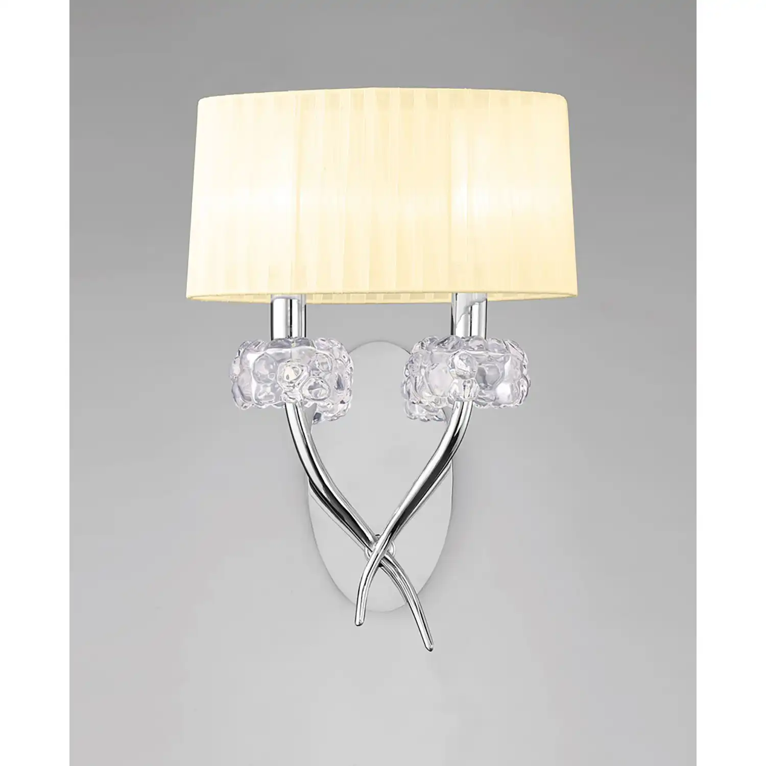 Loewe Wall Lamp Switched 2 Light E14, Polished Chrome With Cream Shade