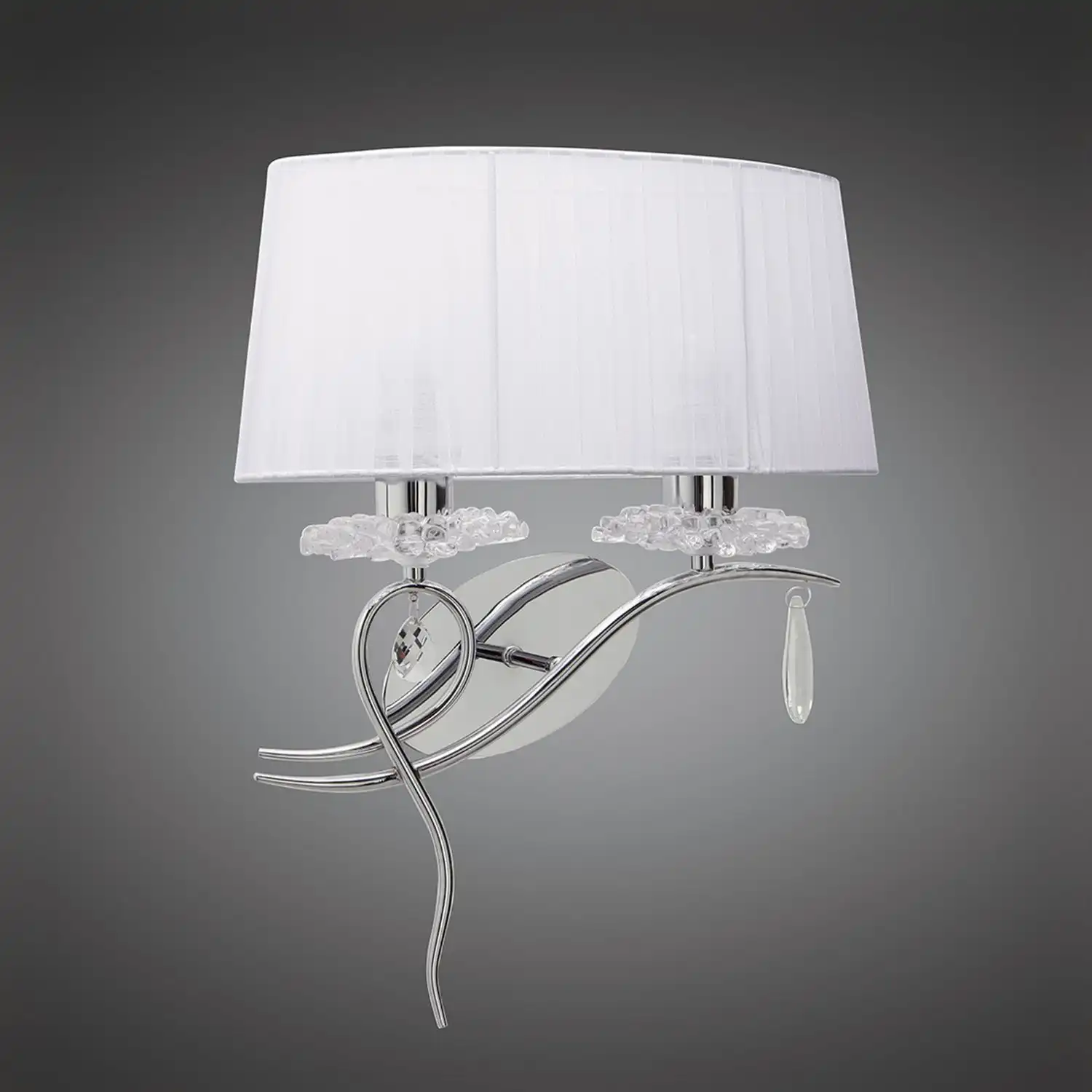 Louise Wall Lamp Right 2 Light E27 With White Shade Polished Chrome Clear Crystal