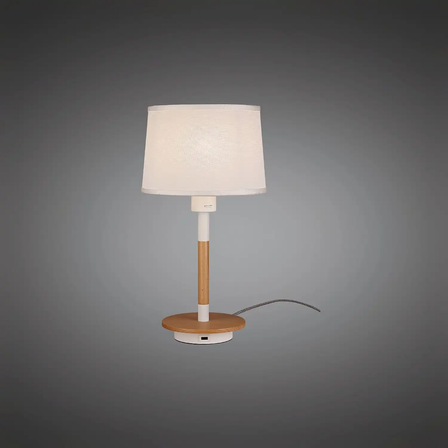 Nordica II Table Lamp With USB Socket, 1x23W E27, White Beech With White Shade