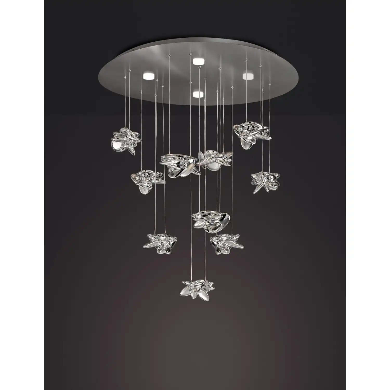 Nido Pendant 90cm Round 10 Plus 4 Lights 60W Plus 20W LED 3000K, 6560lm, Chrome, 3yrs Warranty Item Weight: 16.7kg