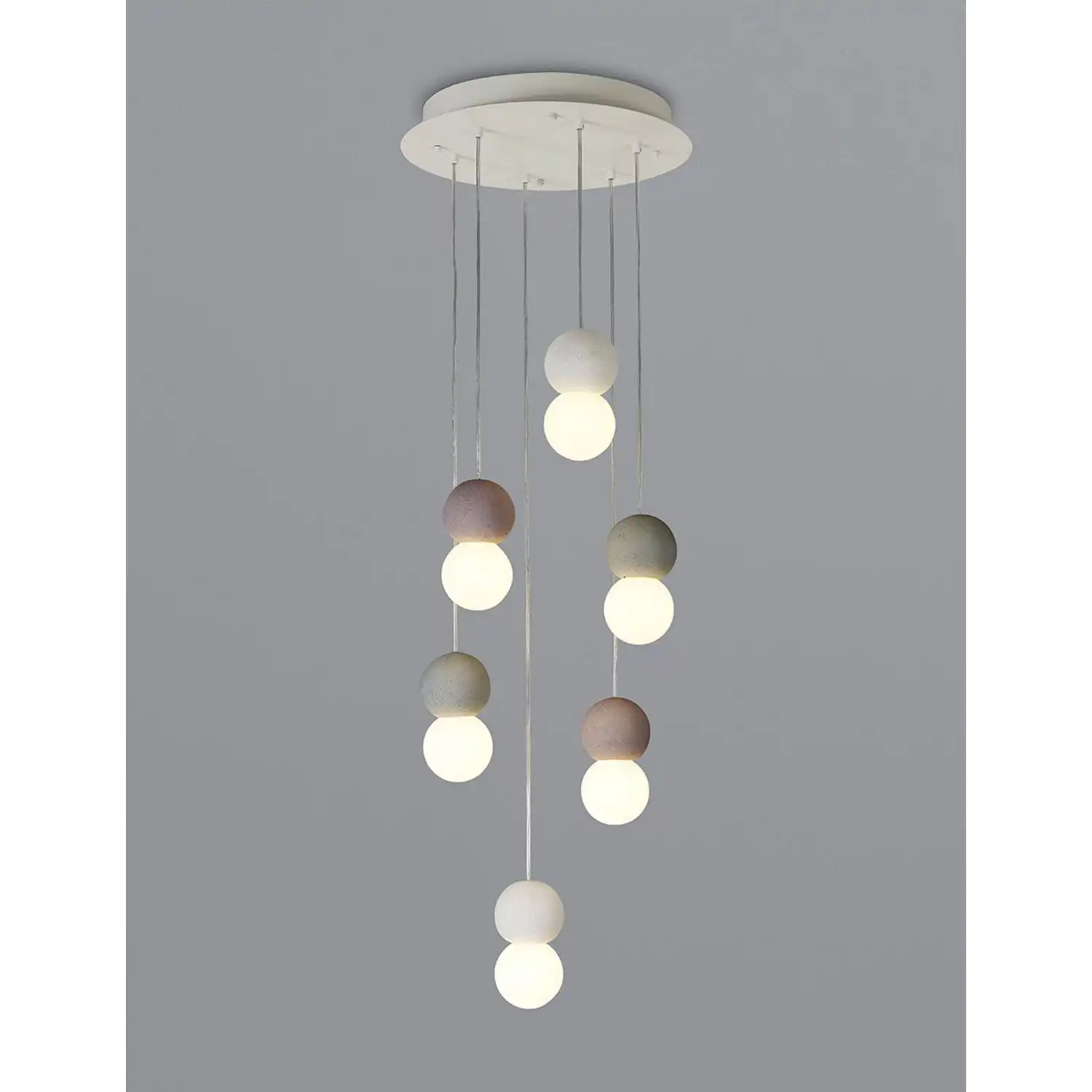 Galaxia Pendant Round, 6 Light E27, White Grey Red Cement, White Base And Cable