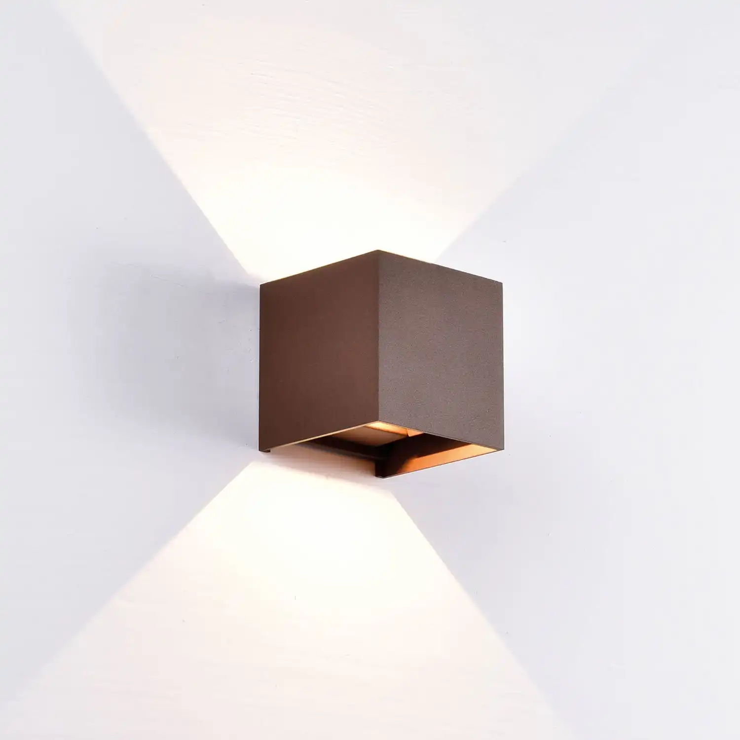 Davos Square Wall Lamp, 2 x 6W LED, 4000K, 1100lm, IP54, Rust Brown, 3yrs Warranty