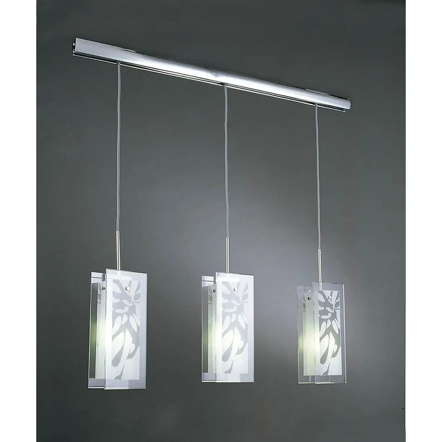 Euphoria Linear Pendant 3 Light L1 SGU10, Polished Chrome Opal White Glass, CFL Lamps INCLUDED