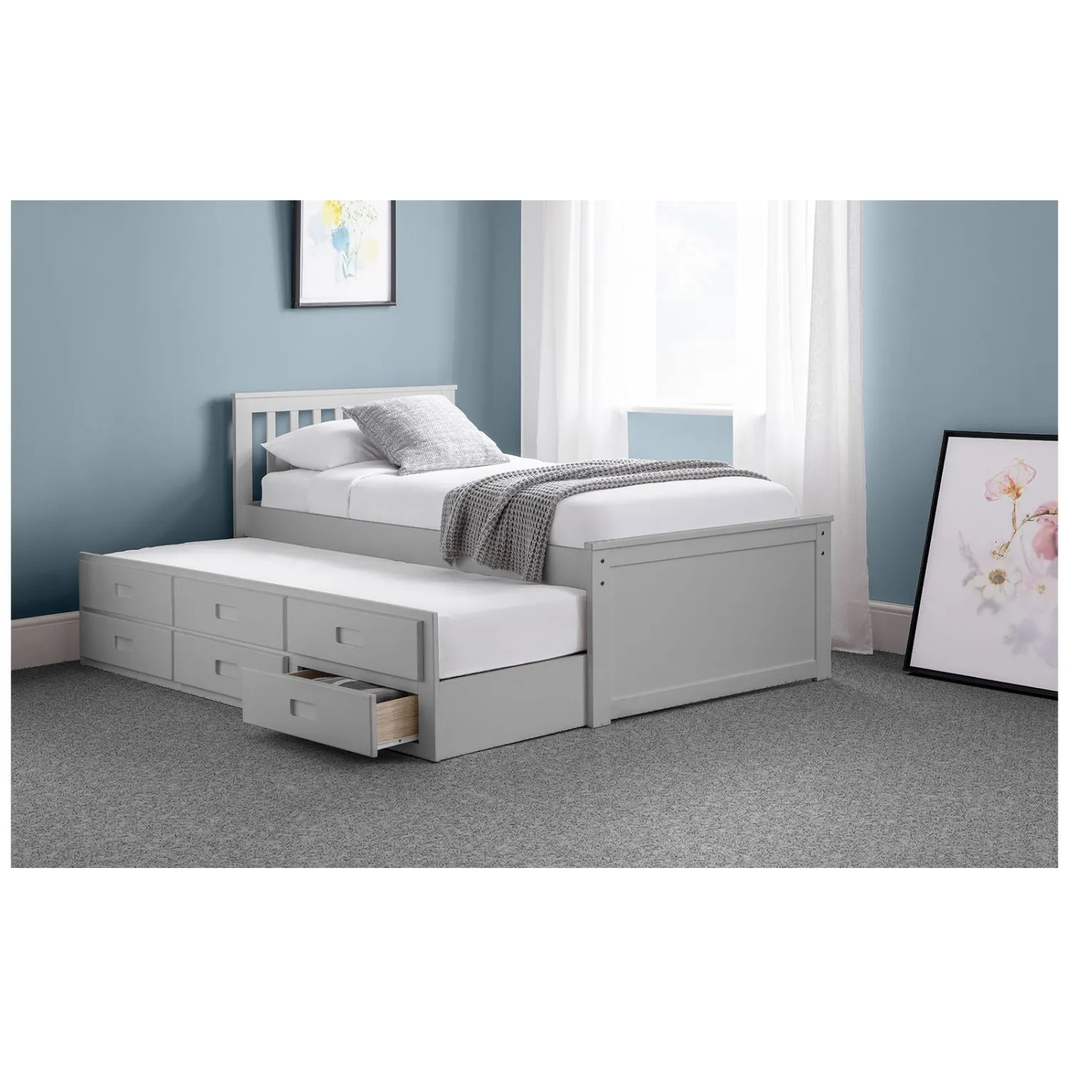 Maisie Bed with Underbed and Drawers Light Grey