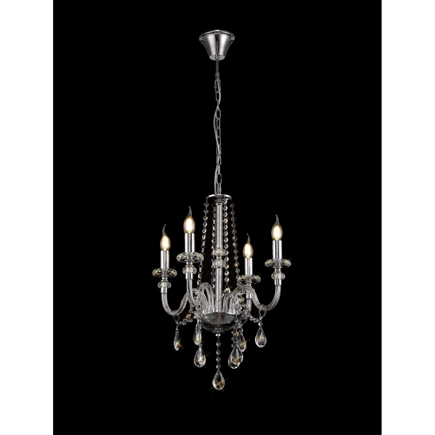 Wimbledon Chandelier Pendant, 4 Light E14, Polished Chrome Clear Glass Crystal