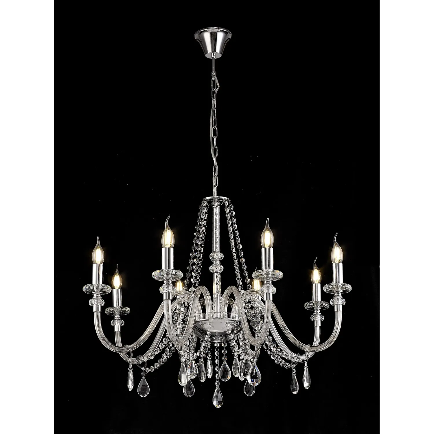 Wimbledon Chandelier Pendant, 8 Light E14, Polished Chrome Clear Glass Crystal, (ITEM REQUIRES CONSTRUCTION CONNECTION)