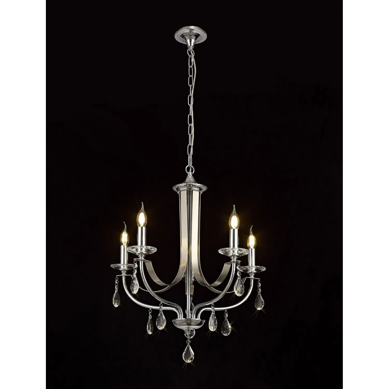 Crawley Pendant 5 Light E14, Polished Chrome And Satin Nickel Clear Crystal