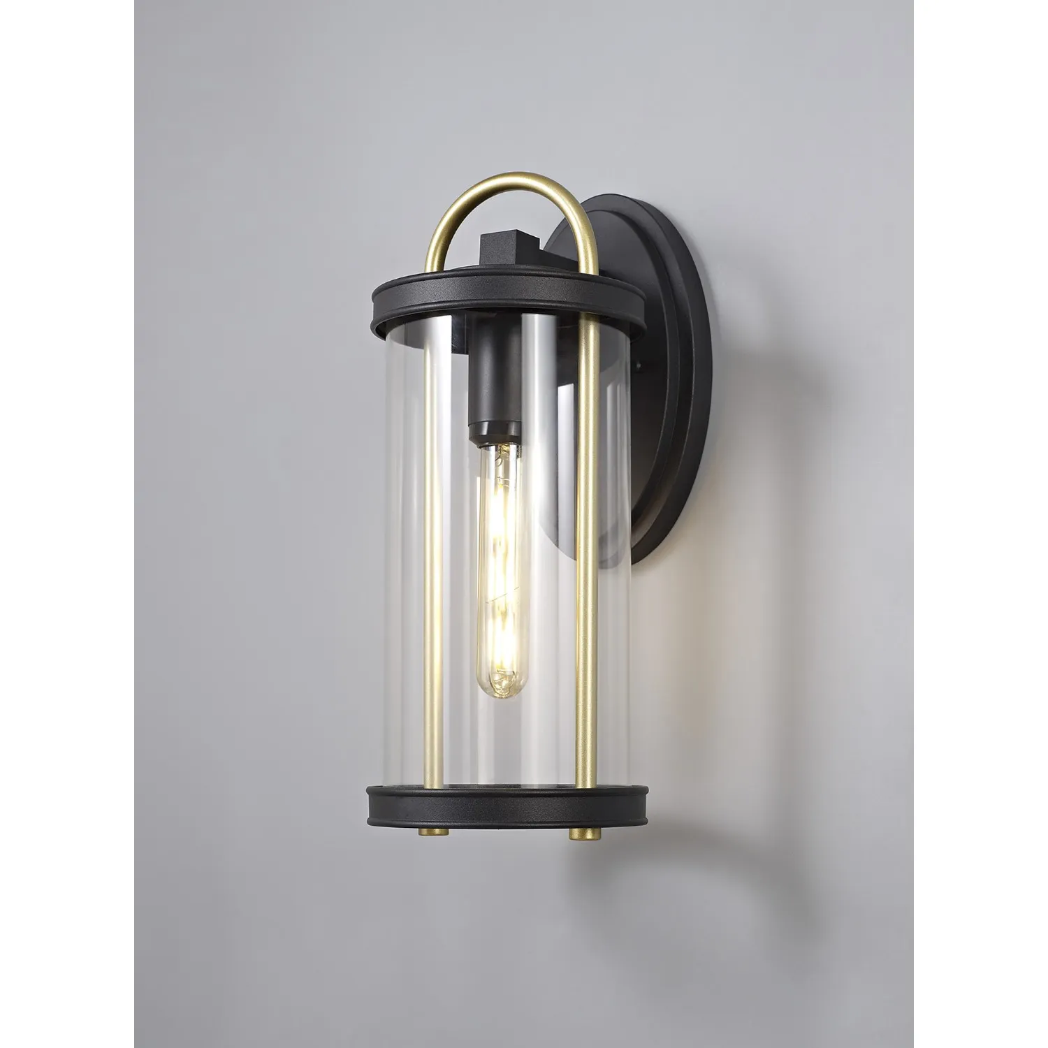 Bicester Large Wall Lamp, 1 x E27, Black And Gold Clear Glass, IP54, 2yrs Warranty