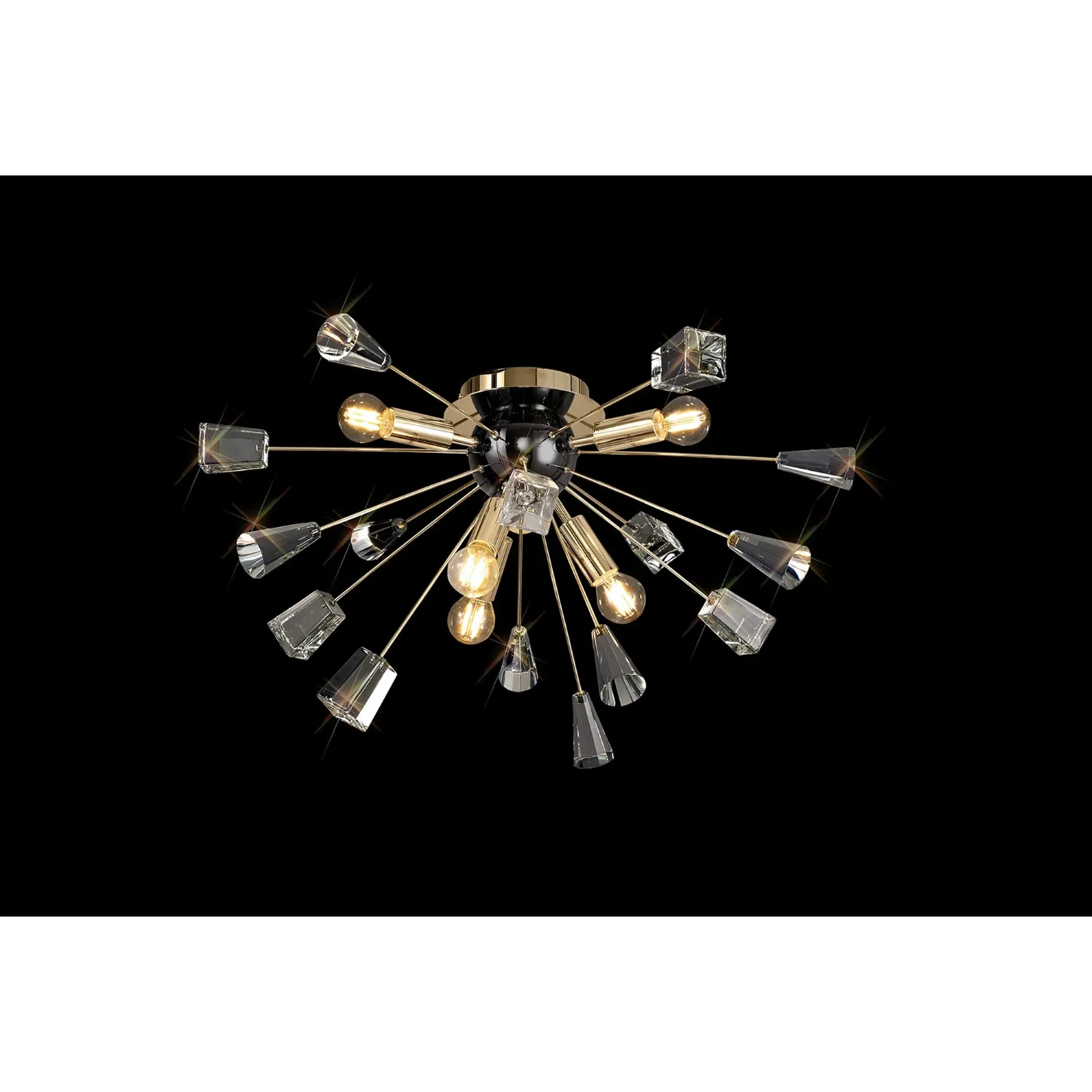 *Lingfield Ceiling Sputnik, 6 Light E14, Brushed Gold And Gloss Black Crystal