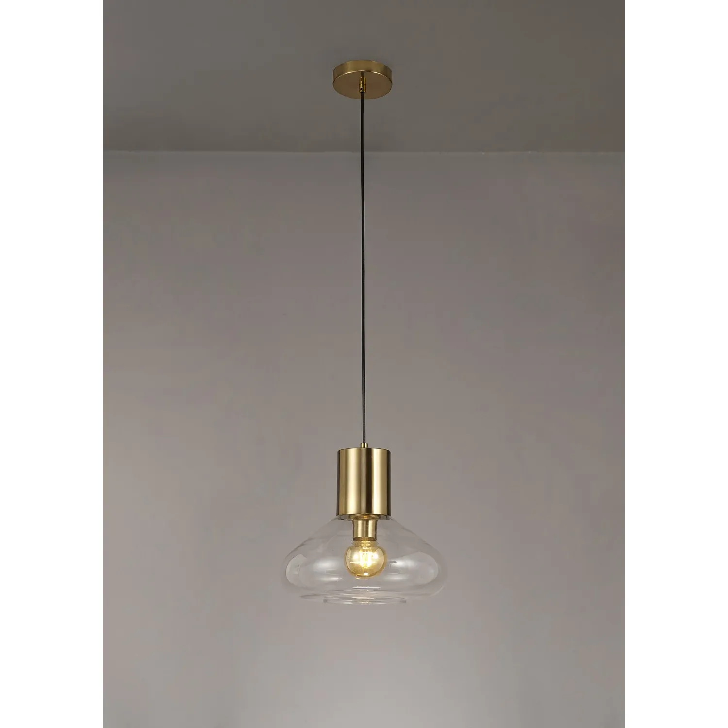 Copthorne Wide Pendant, 1 x E27, Aged Brass Clear Glass