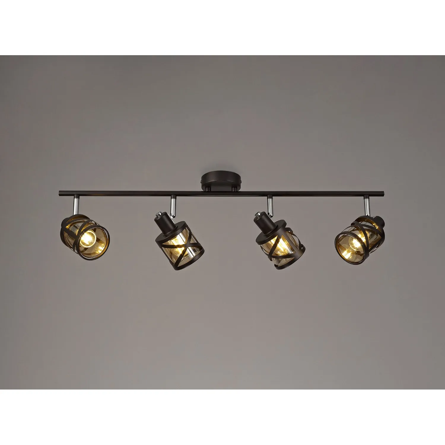 Oxted 4 Light Linear Bar Spotlight E14, Oiled Bronze Polished Chrome Amber