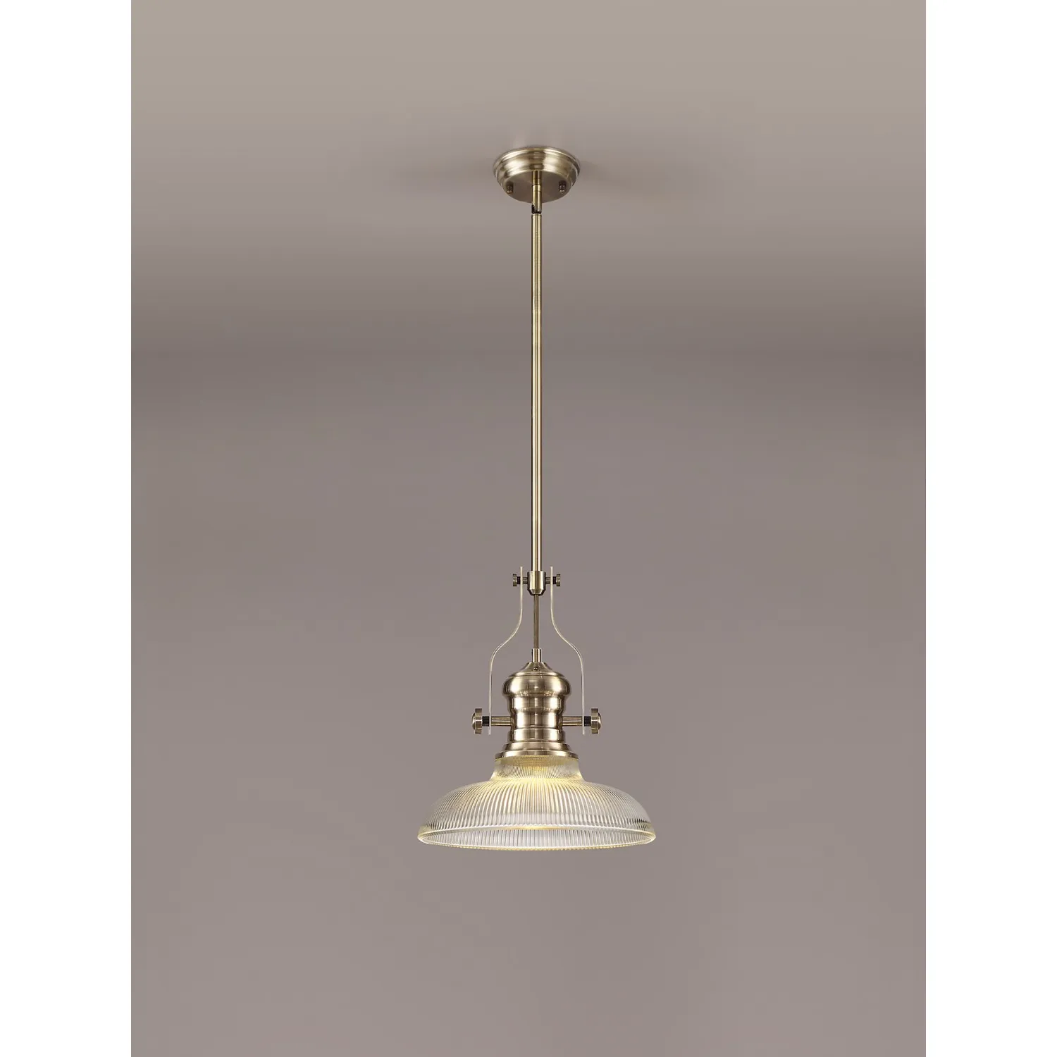 Sandy 1 Light Pendant E27 With 30cm Round Glass Shade, Antique Brass Clear