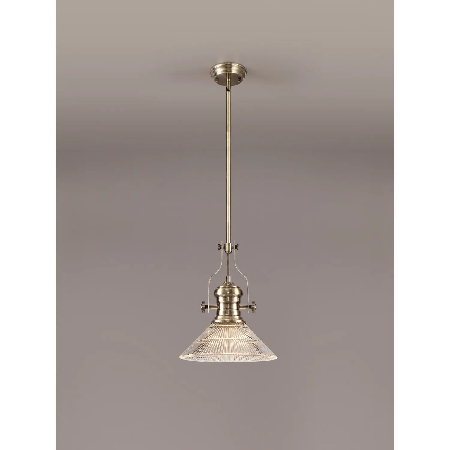 Sandy 1 Light Pendant E27 With 30cm Cone Glass Shade, Antique Brass Clear