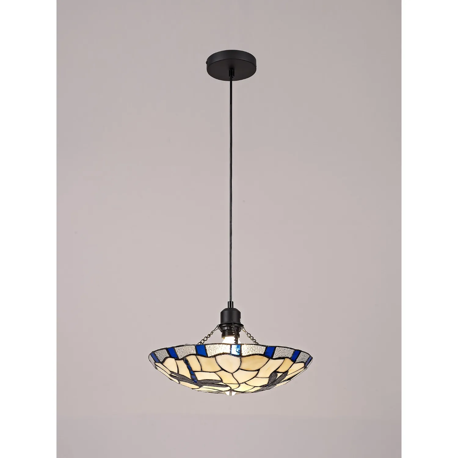 Cranleigh 1 Light Pendant E27 With 35cm Tiffany Shade, Blue Cream Clear Crystal Black