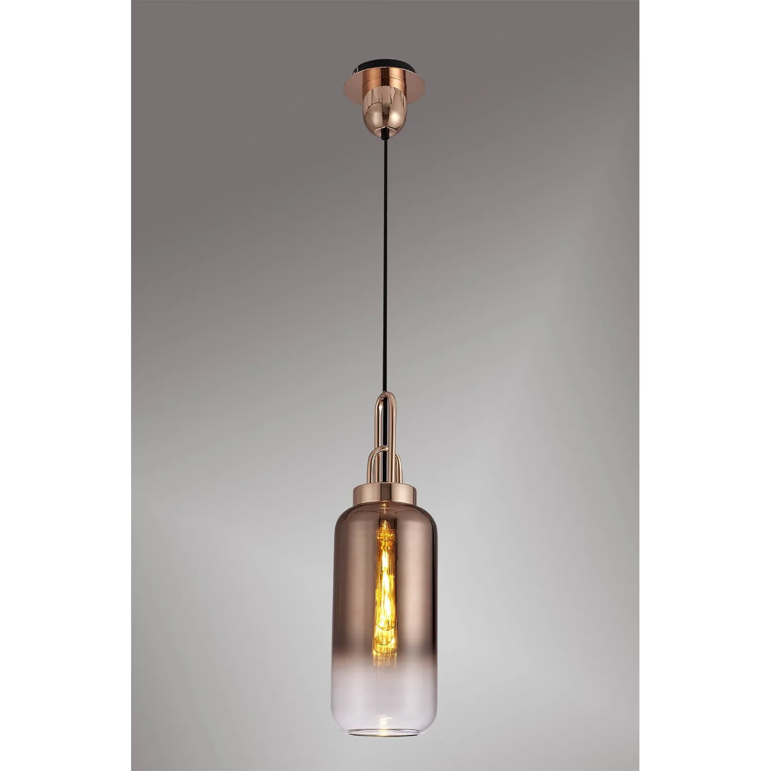 Epsom 1 Light Pendant E27 With 16cm Cylinder Glass, Copper Matt Black Clear