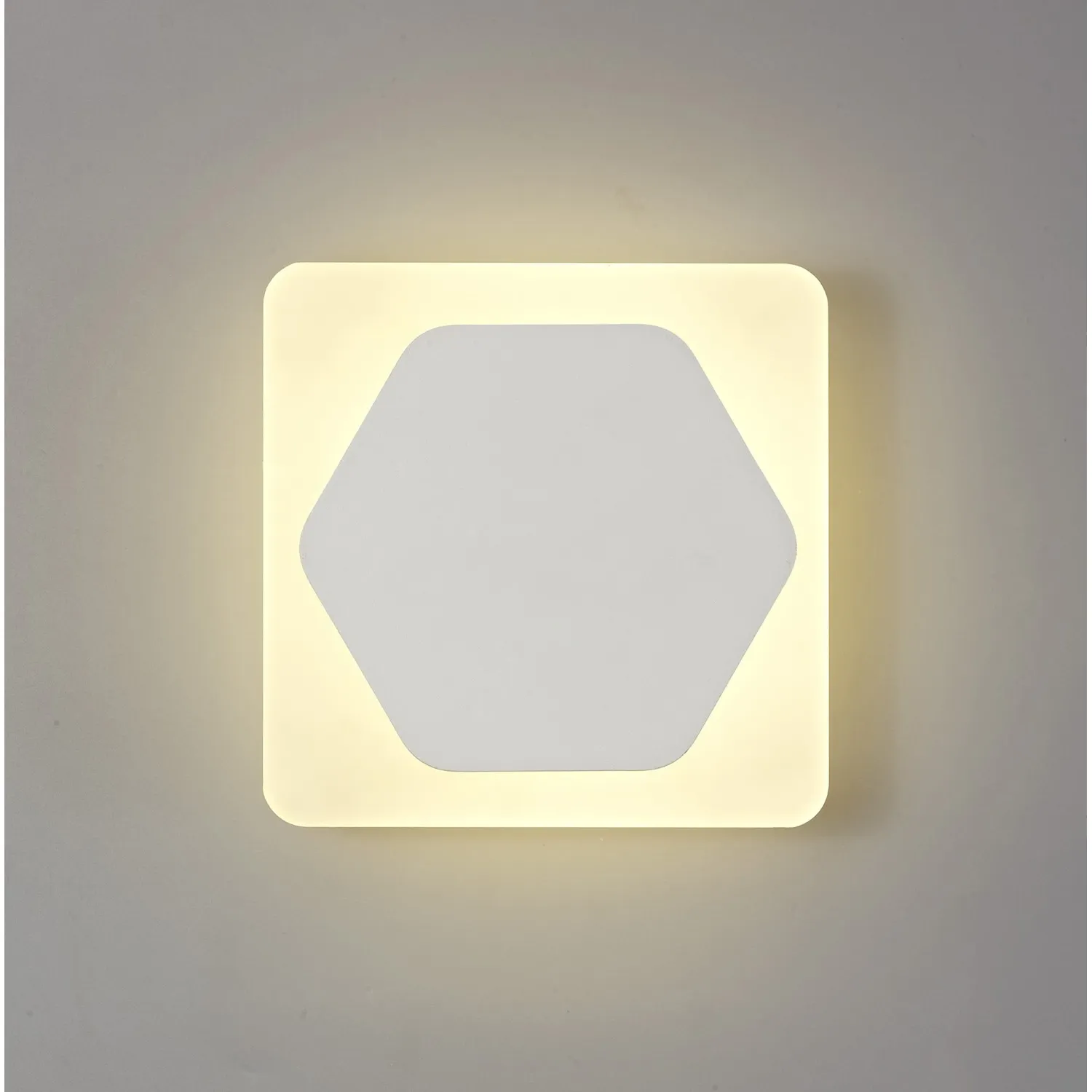 Edgware Magnetic Base Wall Lamp, 12W LED 3000K 498lm, 15cm Horizontal Hexagonal 19cm Square Centre, Sand White Acrylic Frosted Diffuser
