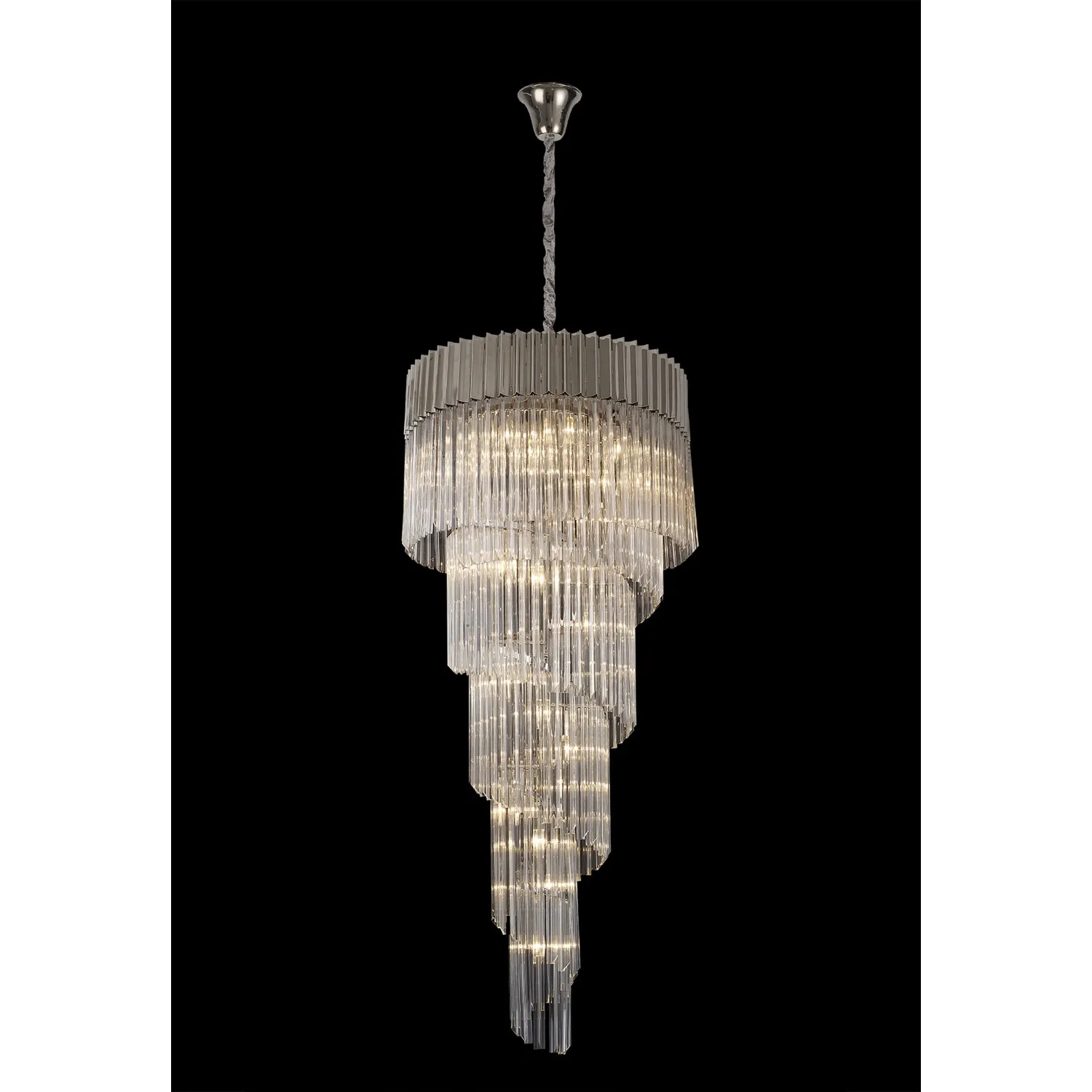 Aldershot 70cm Pendant Round 5 Layer Spiral 23 Light E14, Polished Nickel Clear Sculpted Glass, Item Weight: 56.2kg