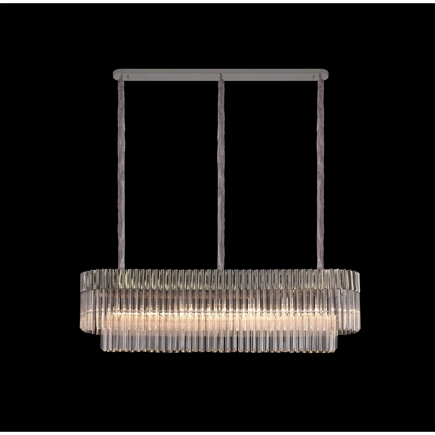 Aldershot 150 x 40cm Pendant Rectangle 7 Light E14, Polished Nickel Clear Sculpted Glass, Item Weight: 28kg