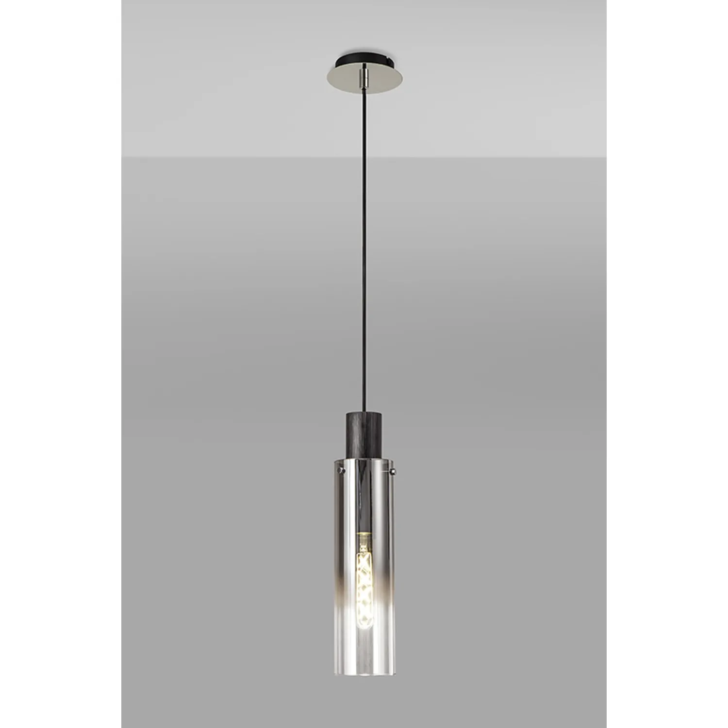 Black Chrome Adjustable E27 Single Pendant Smoke Fade Shade