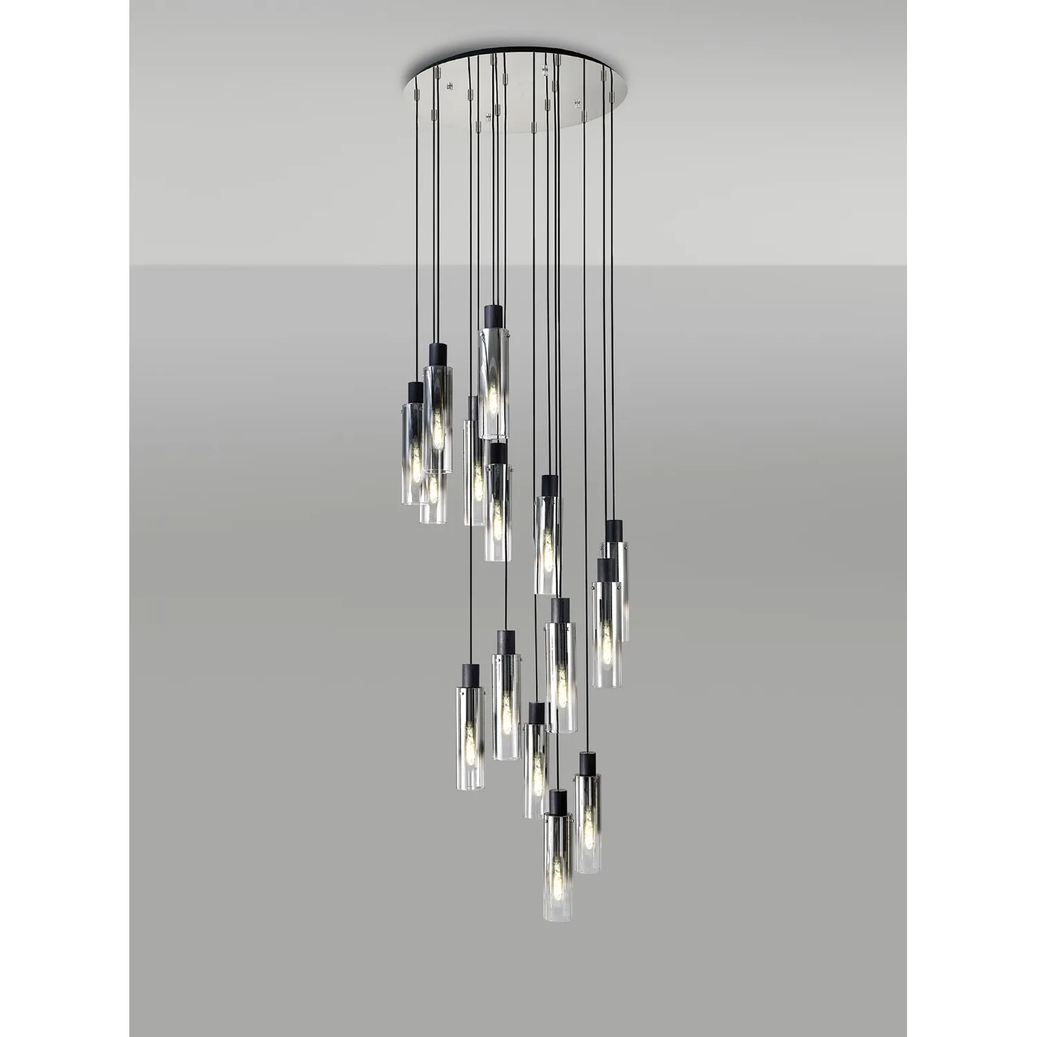 Black Smoke Fade Glass Adjustable Pendant E27 Lamp Holders