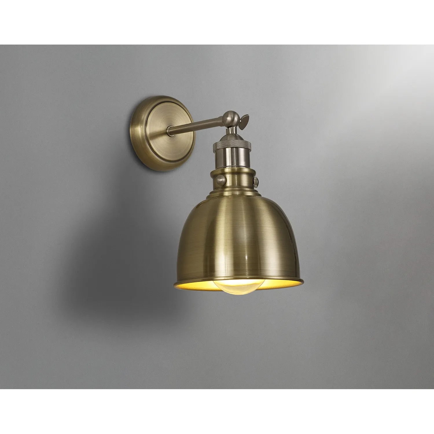 Savoy Adjustable Wall Lamp, 1 x E27, Satin Nickel Antique Brass Gold