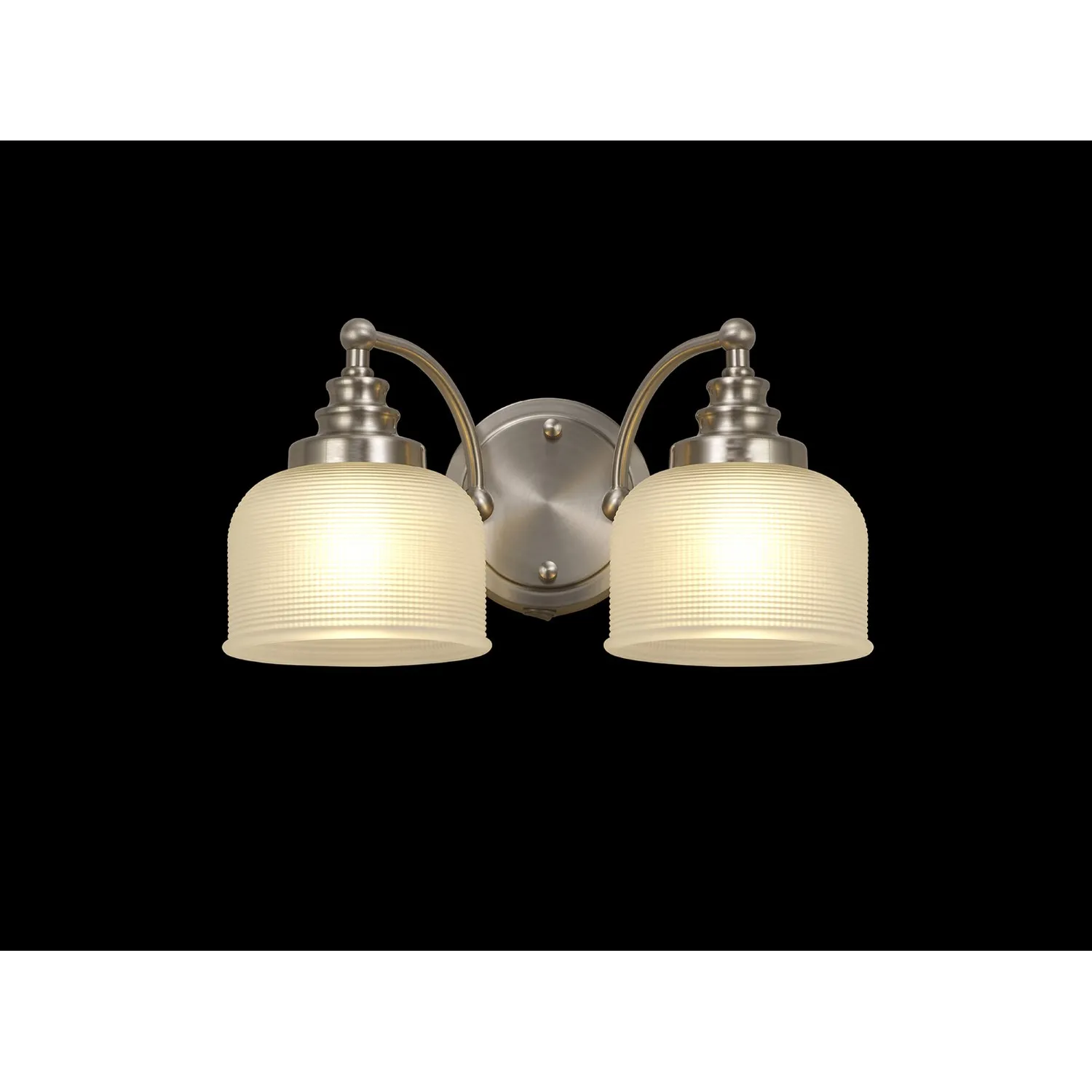 Edenbridge Switched Wall Lamp 2 Light E27 Satin Nickel Frosted Glass