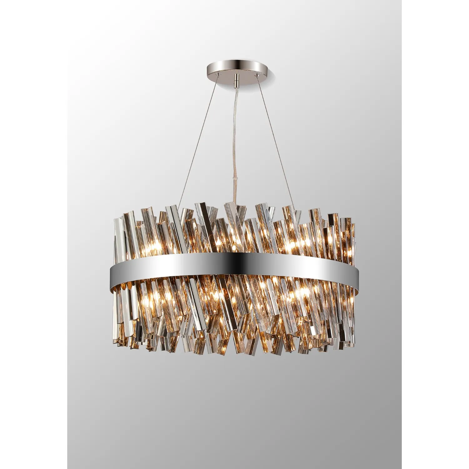 Polished Nickel Smoke 60cm Pendant Light 18 G9 Lamp Holders