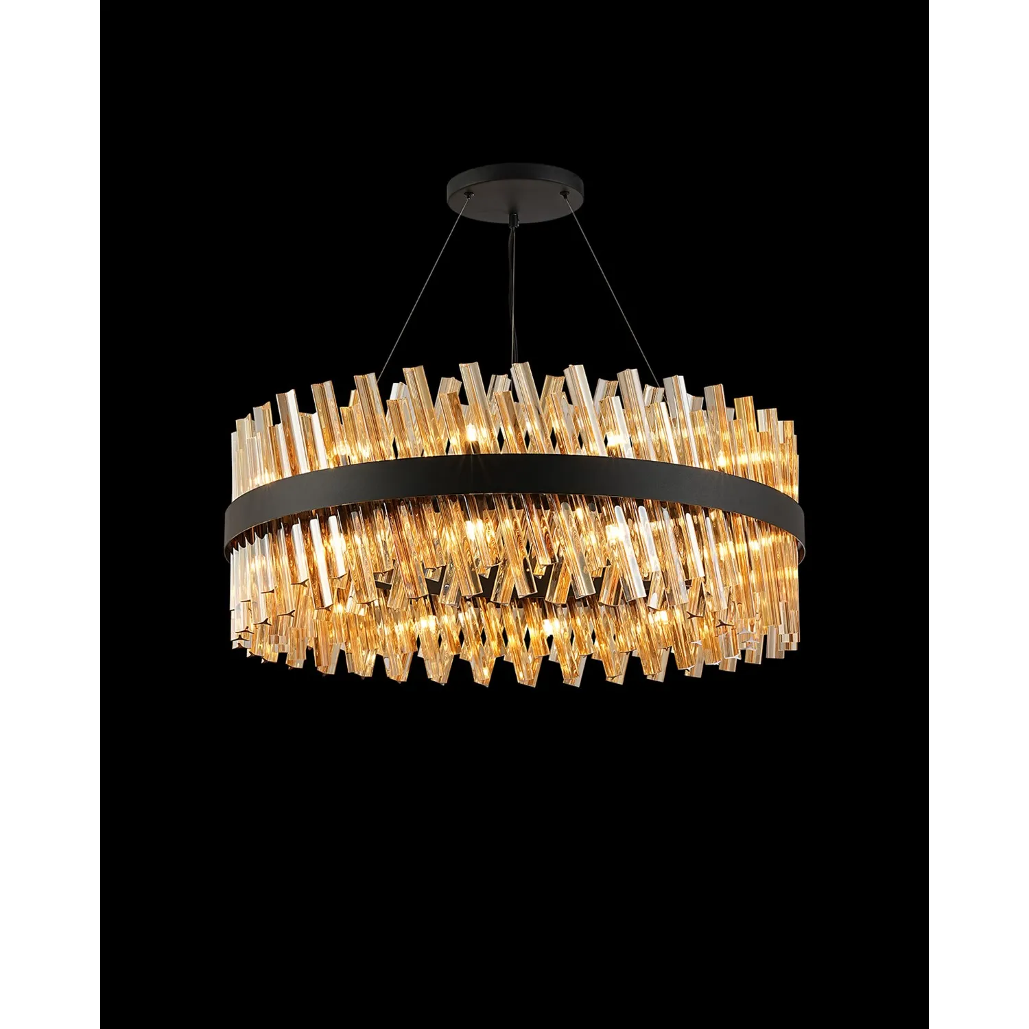 Satin Black Amber 80cm 24 Light G9 Round Pendant IP20