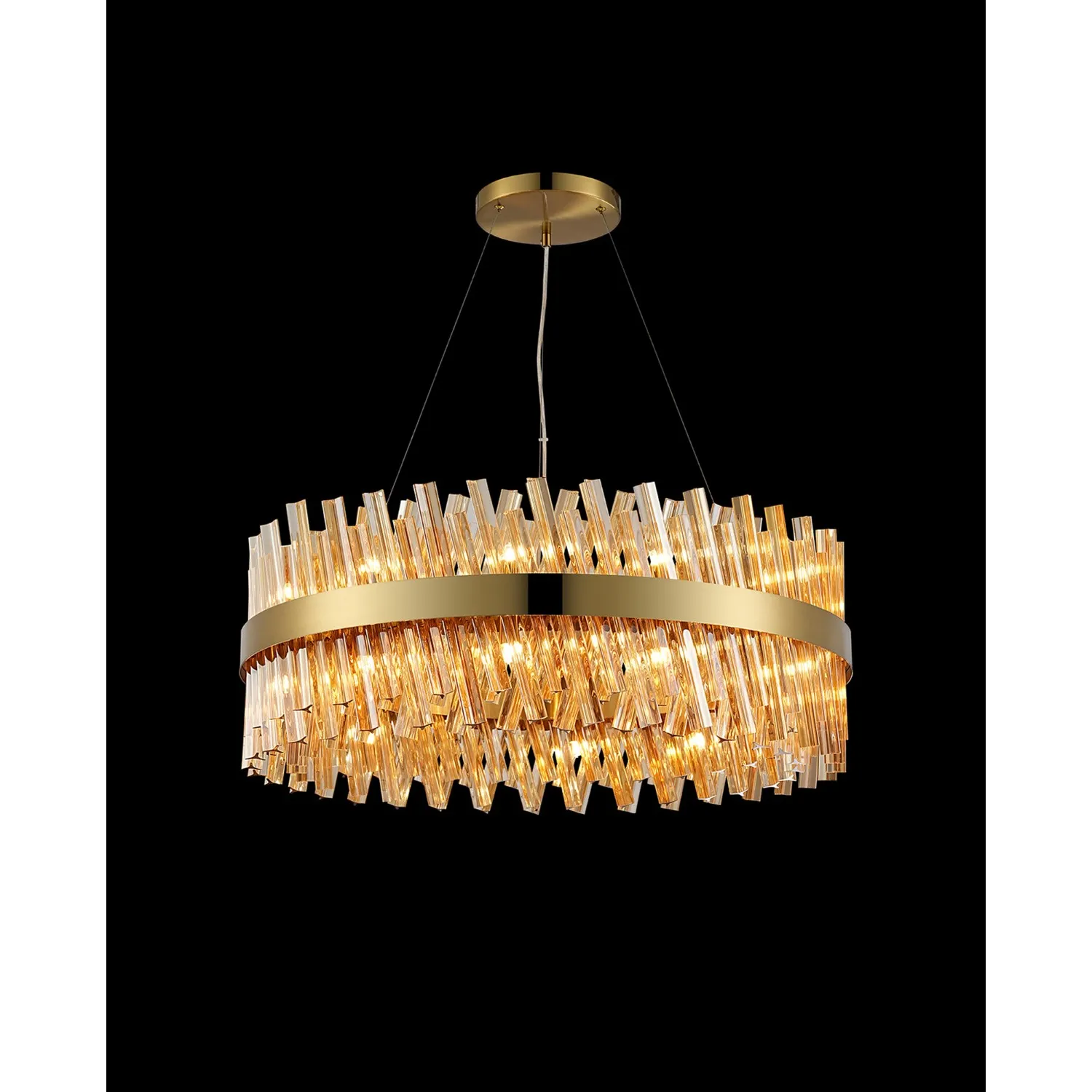 Brass Amber 80cm Round Pendant Light 24 G9 Lamp Sockets