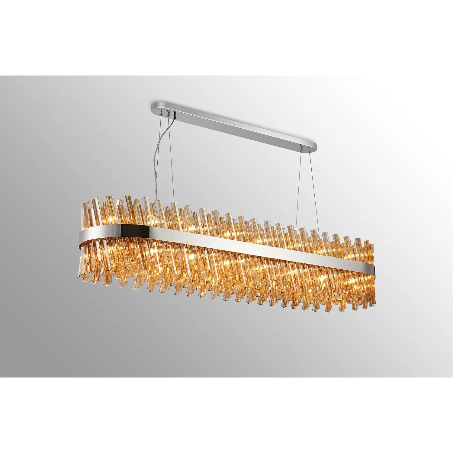 Brighton 1.5m 36 Light G9, Pendant Oblong, Polished Nickel Amber Item Weight: 33.98kg