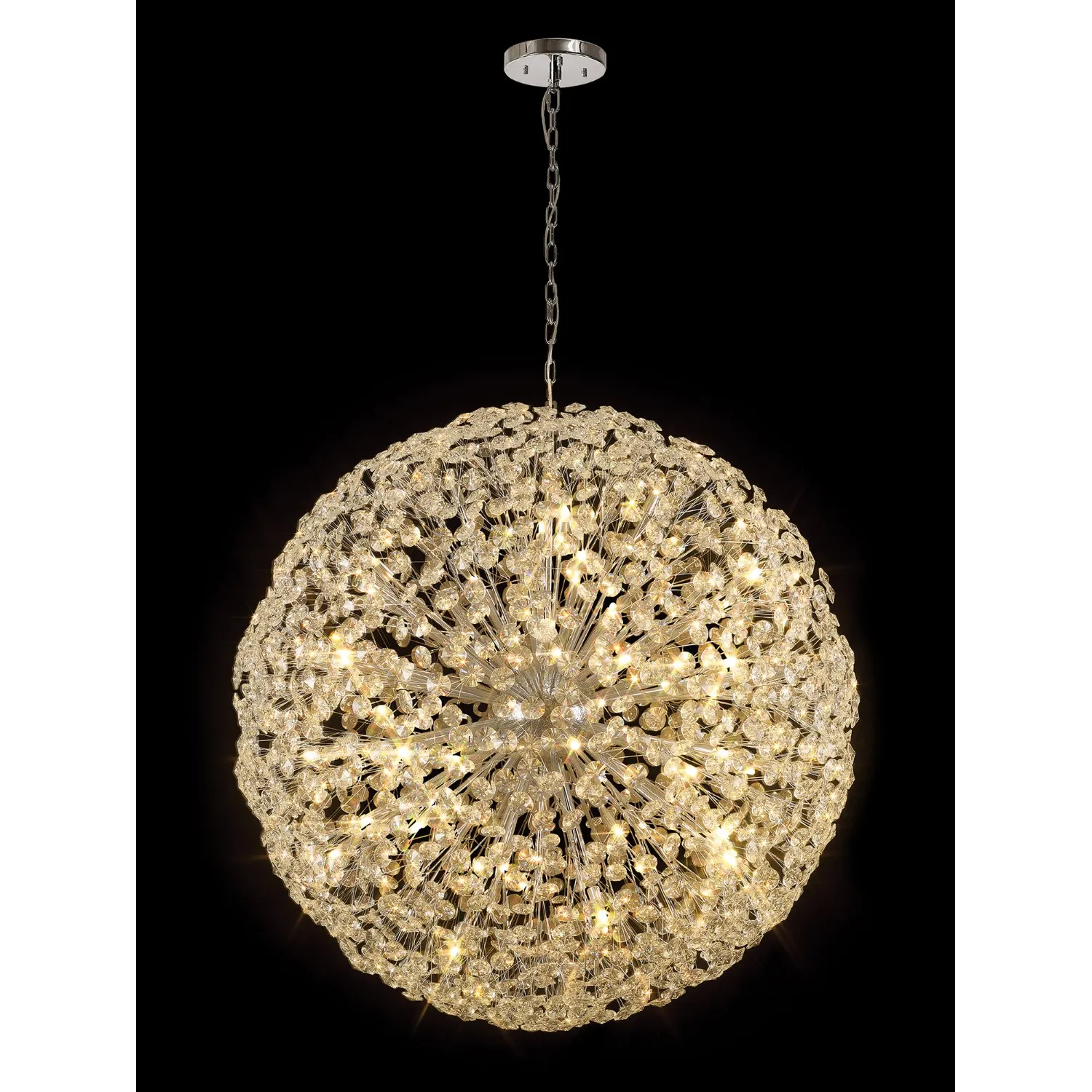 Camden Pendant 1.2m Sphere 64 Light G9 Polished Chrome Crystal, Item Weight: 60kg