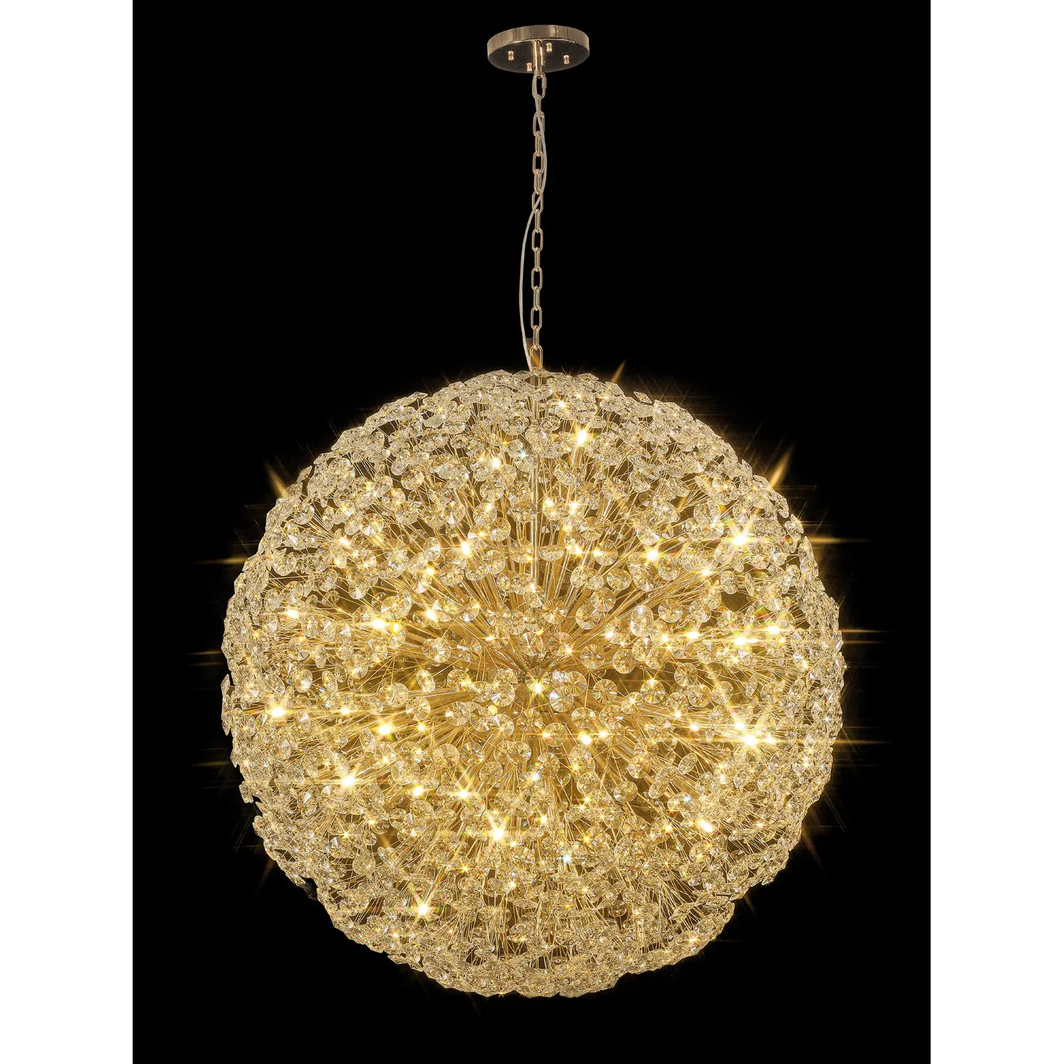Camden Pendant 1.2m Sphere 64 Light G9 French Gold Crystal, Item Weight: 60kg
