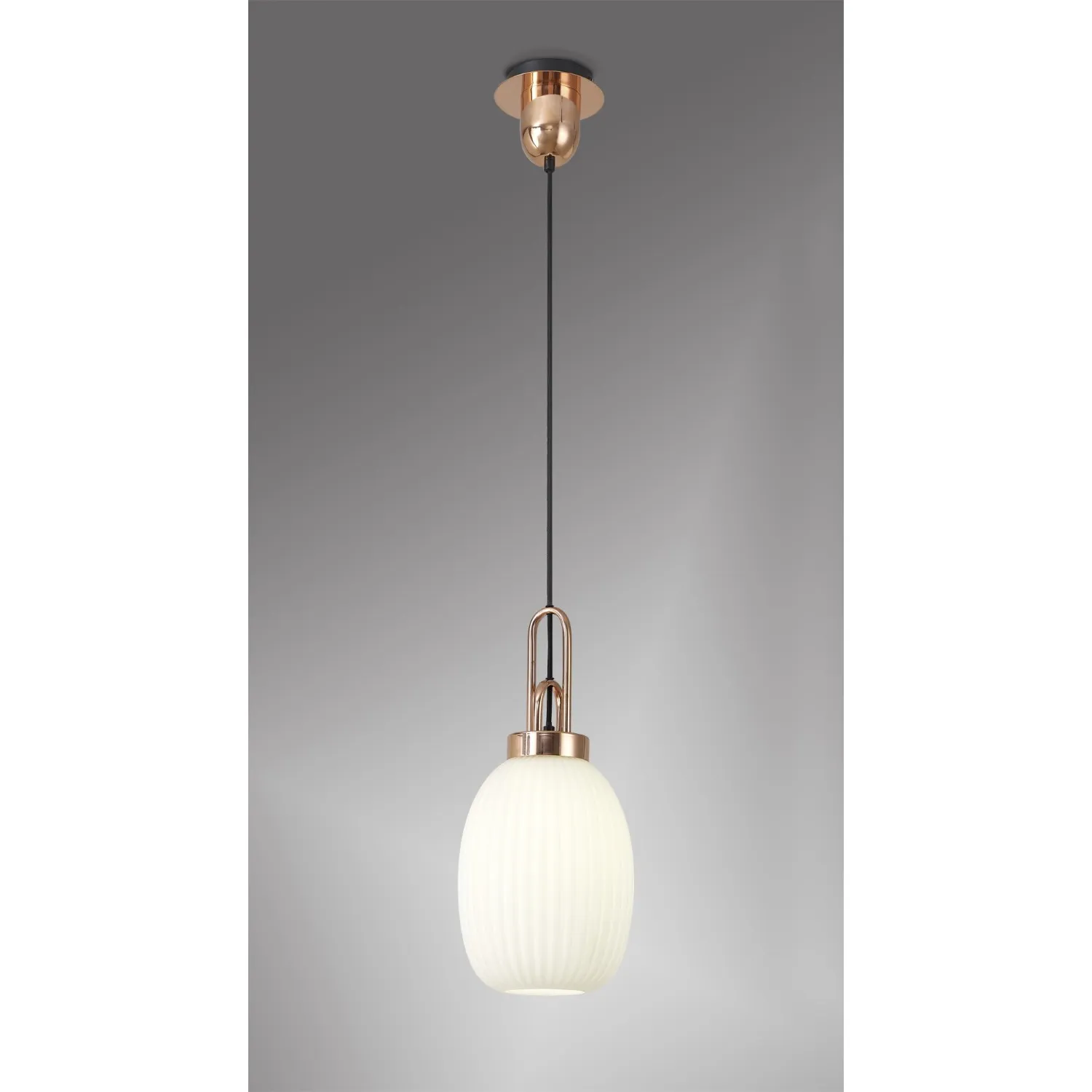 Epsom 1 Light Pendant E27 With 20cm Almond Ribbed Glass, Opal Copper Matt Black