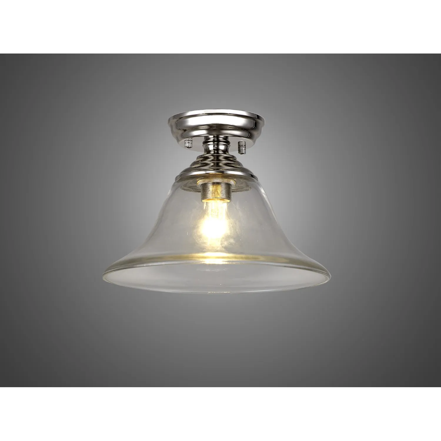 Billericay 1 Light Flush Ceiling E27 With Smooth Bell 30cm Glass Shade Polished Nickel Clear